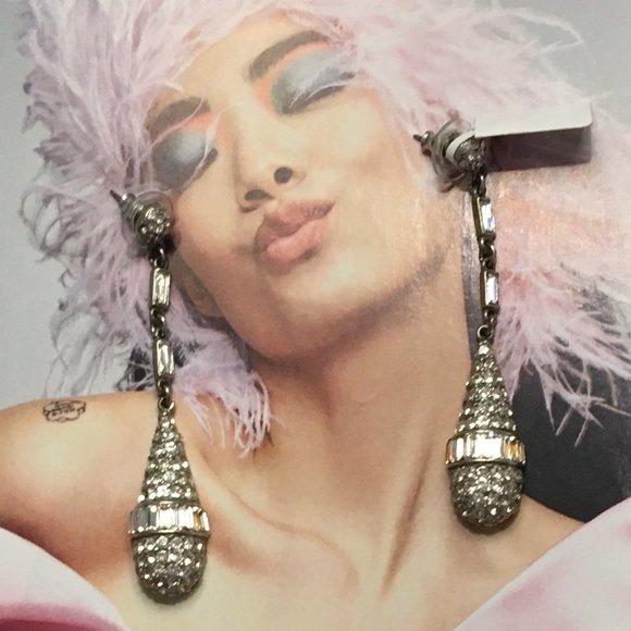 BEN AMUN JEWELRY Crystal Drop Deco Earrings in Silver New - Picture 1 of 11
